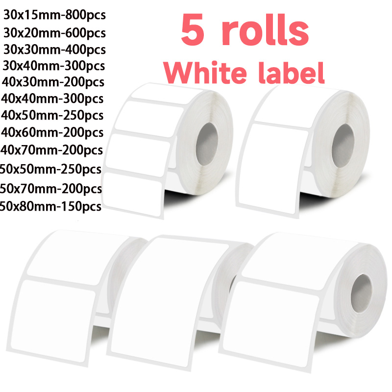 Commercial Label Printing Machine - 화이트 라벨 스티커 5롤, 폭 30Mm/40Mm/50Mm,