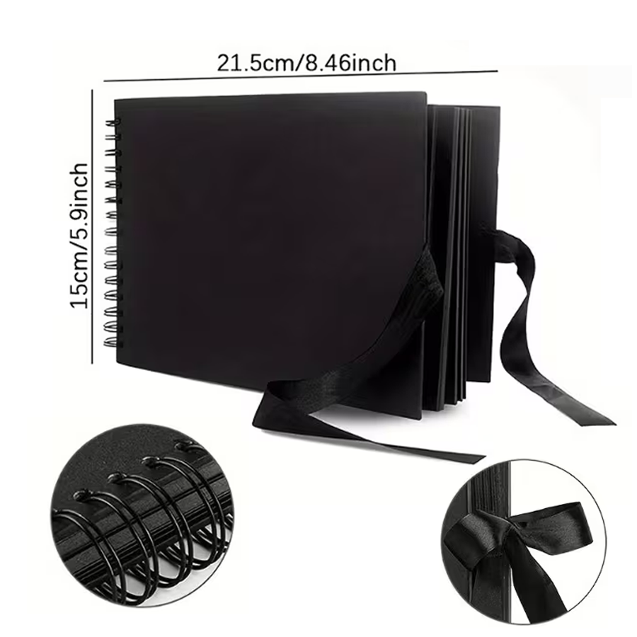 1pc 블랙 DIY 스크랩북 앨범, 새틴 리본 클로저, - Commercial Printing Books 리뷰 및 가격